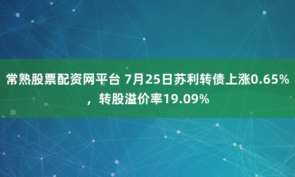 常熟股票配资网平台 7月25日苏利转债上涨0.65%，转股溢价率19.09%