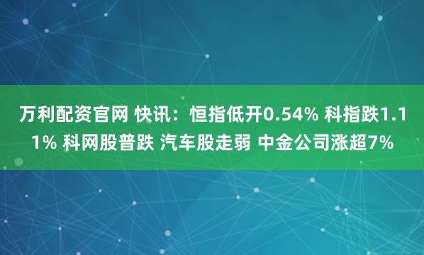 万利配资官网 快讯：恒指低开0.54% 科指跌1.11% 科网股普跌 汽车股走弱 中金公司涨超7%